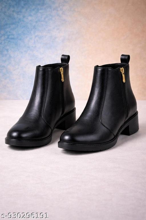 Men Stylish Black Synthetic Leather Chelsea Boots with Side Zipper Casual Formal Ankle Shoes - Image 3