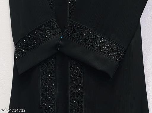 New Trendy Premium high quality zoom fabric and heavy black stone & beads Abaya Burqa with Straight Fit & Elegant Tassel Design - Image 3