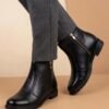Men Stylish Black Synthetic Leather Chelsea Boots with Side Zipper Casual Formal Ankle Shoes