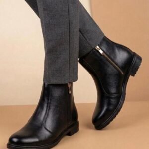 Men Stylish Black Synthetic Leather Chelsea Boots with Side Zipper Casual Formal Ankle Shoes