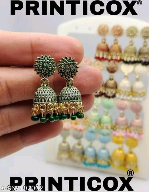 Beautiful Multicolour Oxidized Jhumka Earrings (Pack of 12) | Traditional Jhumki Earrings for Women & Girls | Latest Trendy Golden & Silver Tone Jhumka Combo - Image 5