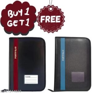 BUY 1 GET 1 FREE Faux Leather 20 Sleeves File Folder For Documents, Plain Strip Interview Portfolio Professional Files Zipped Folders, A4/FS Size Document Holder Organizer Leaf Certificate File Holder - Multicolor