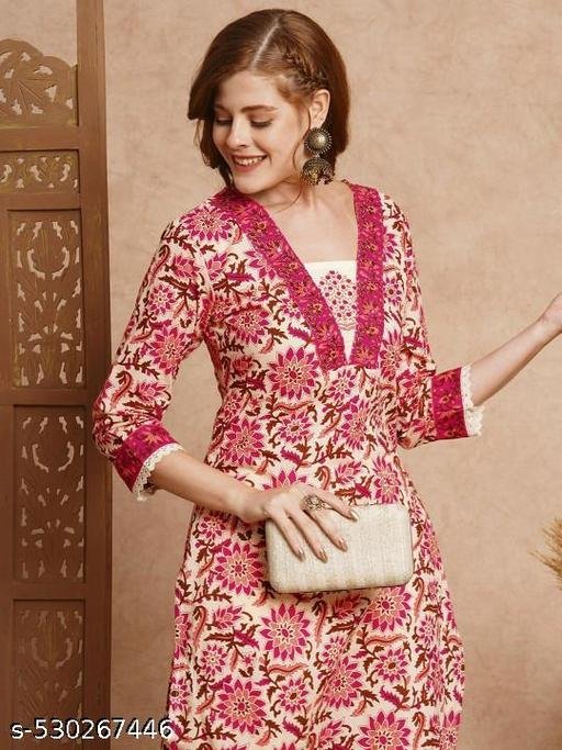 V Neck Floral Printed Single Kurta Only