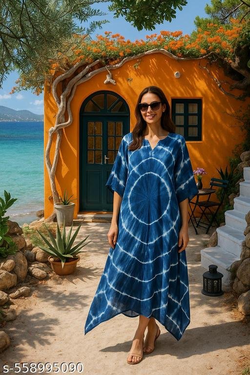 Women Tie & Dye Loose Fit Rayon Crepe Kaftan Kurta - Image 4