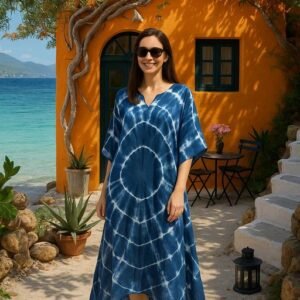 Women Tie & Dye Loose Fit Rayon Crepe Kaftan Kurta