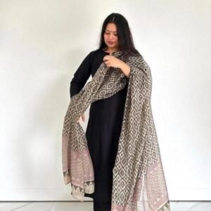 Women’s Rayon Black Kurta Set with Printed Dupatta