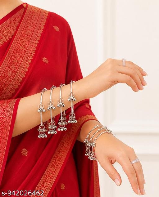 Bharti Beauty Collection | Pack of 4 | Kashmiri Silver Ghunghroo for ladies | Traditional Western Latest For Wedding | - Image 3