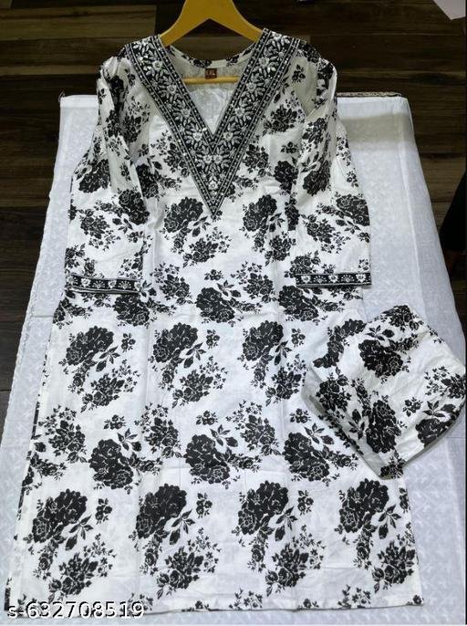 Women's cotton floral printed v neck embroidery kurta pant set | casual ethanic wear outfit for ladies (XXS to XXL) - Image 3