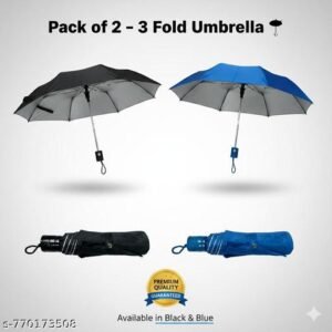Pack of 2 3 Fold Manual Umbrella for Men & Women | Windproof Waterproof Folding Rain Umbrella | UV Protection Sun & Rain Travel Compact Chhata.