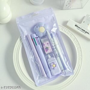 7 Pcs Cute Stationery Set Kawaii School Supplies Office Supplies Including Ballpoint Pens Pencil Sharpener Highlighter Correction Tape Ruler Utility Knife (purple)