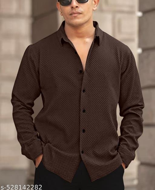 knitted fabric Structured Regular Fit Full Sleeves Shirt - Image 5