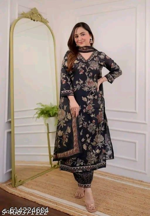 FLORAL PRINT RAYON ETHNIC AFGANI BLACK DREES WITH DUPATTA TRANDING - Image 4