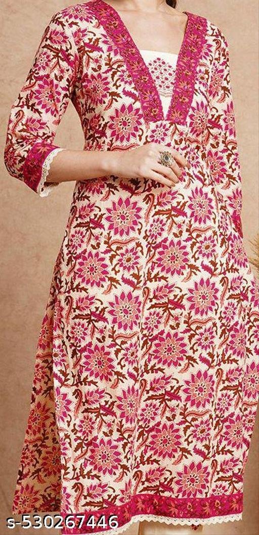 V Neck Floral Printed Single Kurta Only - Image 3