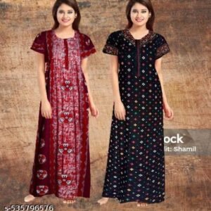 WOMEN Premium quality COTTON ZIPPER NIGHTY COMBO (Pack of 2)