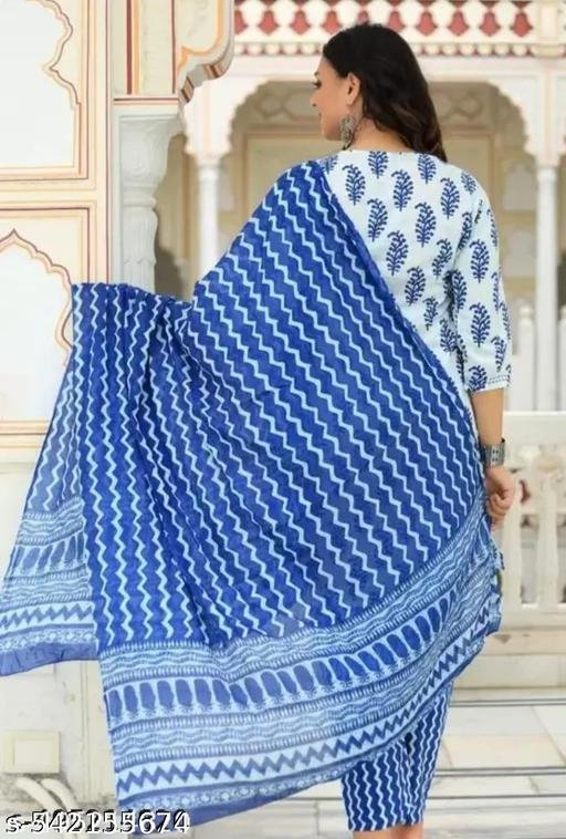 Printed Buti Kurti Pant Dupatta Set/Women’s Cotton Suit Set with Buti Print/Ethnic Cotton Kurta Set for Women - Image 3