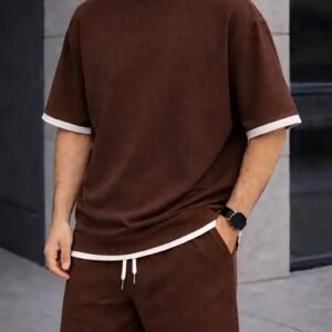 Men Solid Color Co-Ord Set | Black T-Shirt with Shorts | Casual Lounge Wear