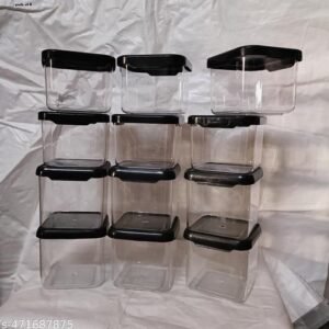 SET 8 New Desgine Plastic Storage Jar & Container Set Air-Tight BPA Free Containers for Kitchen Storage Set Kitchen Organizer & Kitchen Storage Set Pantry Organization Multipurpose Jar 500 ML Set 8 Black+