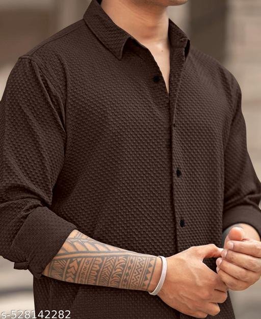 knitted fabric Structured Regular Fit Full Sleeves Shirt - Image 4