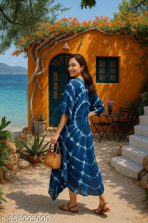 Women Tie & Dye Loose Fit Rayon Crepe Kaftan Kurta - Image 3