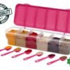 6-in-1 Masala Box for Kitchen, Airtight BPA-Free Plastic 6 Section Storage Container with 6 Spoons, 1800 ml Transparent Pickle Box for Spices, Dry Fruits, Snack (Pack of 1) (pink)