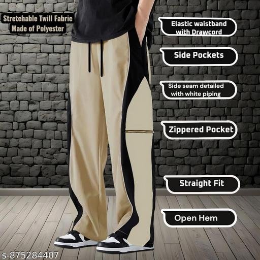 Men’s Korean Street-Style Track Pants with Dual-Color Side Panel & Thigh Zip Pocket | Relaxed Poly Twill stretchable Gym Travel Trousers - Image 4
