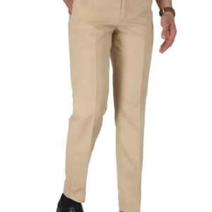 Men Regular Fit Beige Cotton Blend Trousers| FORMAL TROUSER CREAM BEIGE
