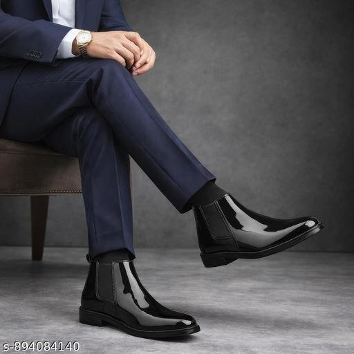 synthetic patent leather elastic side panels black patent Chelsea boots - Image 3