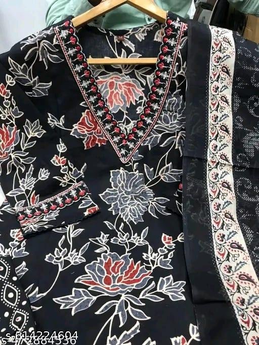 FLORAL PRINT RAYON ETHNIC AFGANI BLACK DREES WITH DUPATTA TRANDING - Image 3