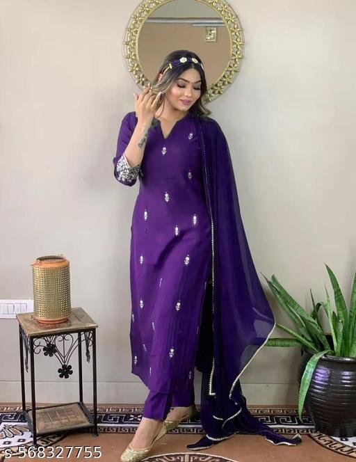 Women's Rayon Slub Embroidered Straight Kurta Pant with Dupatta - Image 5