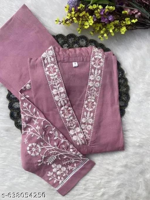 KURTI PANT WITH V NECK EMBROIDERY