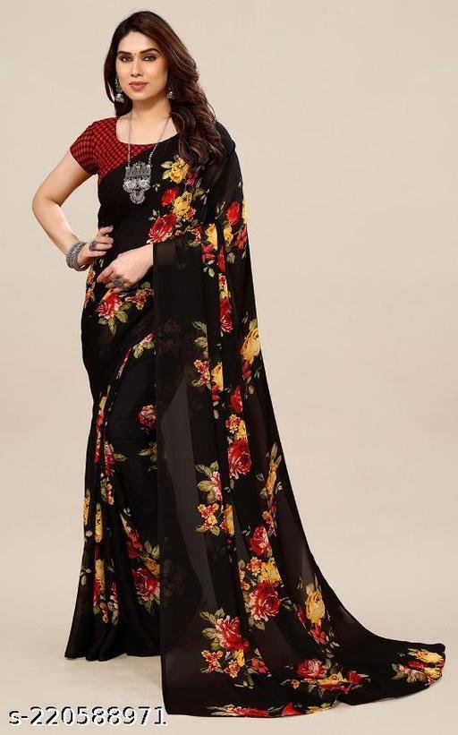 Women's Desinger Georgette Floral Printed Saree with Blouse Piece - Image 5