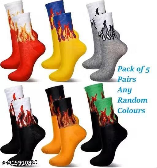 Premium Full Length Socks for Men & Women – Soft Cotton, Stretchable & Sweat Absorbent | Trendy Stylish Pattern, Casual & Sports Wear | Comfortable All Day Use (Pack of 5 Random Colours)
