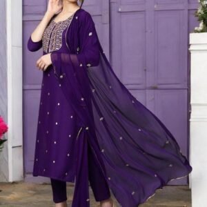 Latest Women Pupule Embroidered Kurta Pant Set with Dupatta | Rayon Straight Kurti Set | Ethnic Daily Wear & Festive Wear Suit