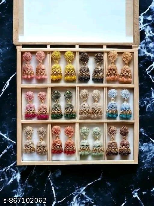 Beautiful Multicolour Oxidized Jhumka Earrings (Pack of 12) | Traditional Jhumki Earrings for Women & Girls | Latest Trendy Golden & Silver Tone Jhumka Combo