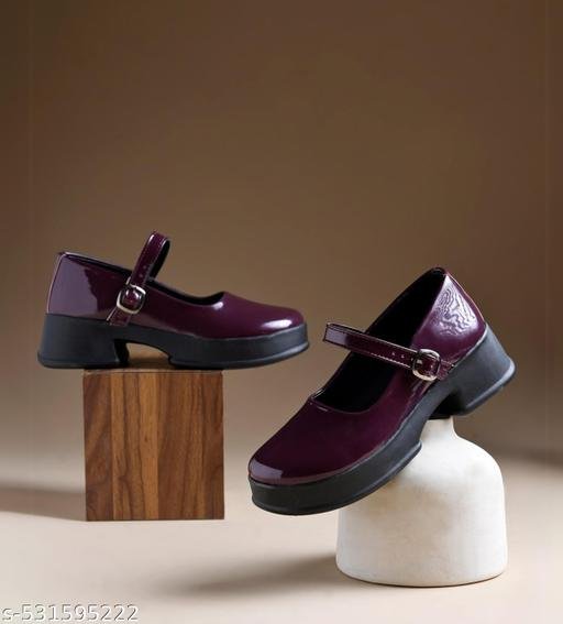 Women Classic Charm Mary Jane Shoes Glossy Patent Flats with Buckle Strap Casual & Office Look - Maroon - Image 3