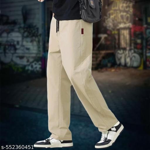 Men's Straight Fit Joggers | Stretchable Poly-Blend Twill Trousers with Side & Back Pockets | Casual Track pants for Gym, Running & Leisure