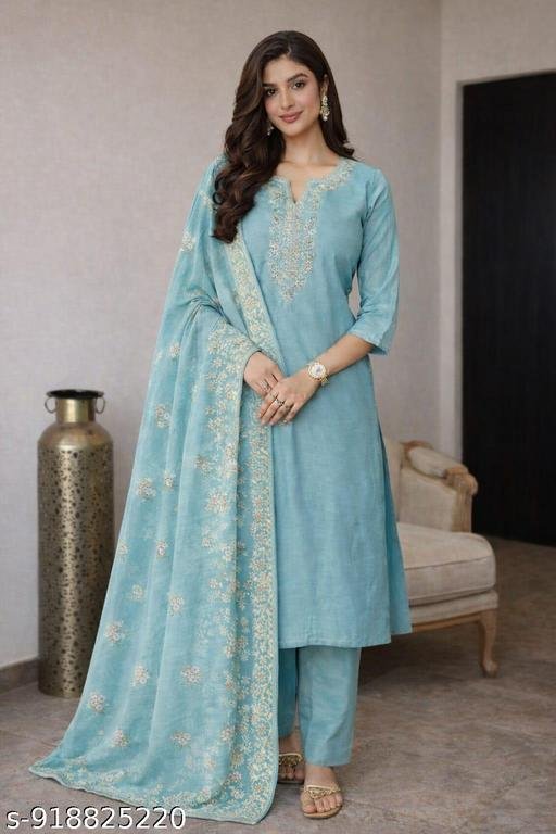 Fancy Rayon Slub kurta Set With dupatta - Image 3