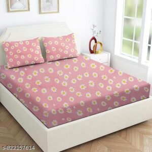 Jashan 300 TC Glace Cotton Super Soft Fabric King Size Fitted Bedsheet for Double Bed, King Size 72 inches X 78 Inches x 10 Inches, with 2 Large Size Pillow Covers - Pink