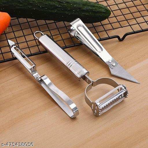 OXMEZA 3 in 1 Kitchen Vegetable and Fruit Peeler, Stainless Steel, Multifunctional Fruit Peelers with 3 Blades Stainless Potato Peeler Stainless Steel Shredder Slicer for Cabbage, Apple, Carrot (3 Pcs Set)