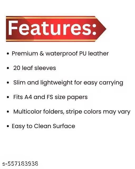 Premium Portfolio Zipper Leather File Folder for Office Use With 20 Leaves (New PF) - Image 5