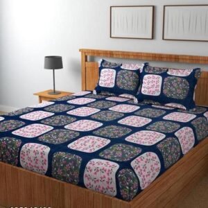 Jashan 300 TC Glace Cotton Fabric Beautiful Print Summer Queen Size Double Bed Bedsheet Size 90 Inches X 90 Inches, 228 X 228 cm with 2 Pillow Size 17 x 27 Inches