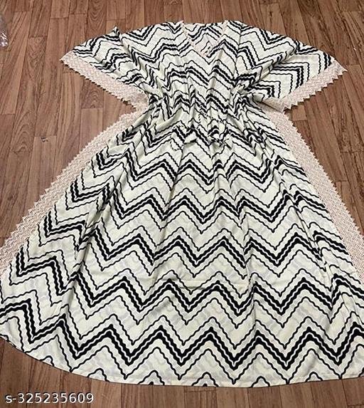 Trendy Western Wear New Stylish Chevron Design Rayon Kaftan for Women's Ethnic Wear Party Wear Dress Cream Black - Image 5