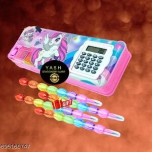 Unicorn Geometry Kit for School Kids with Pencils and Lipstick Eraser