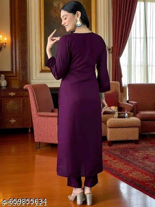 Women's Coton Embroidered Straight Kurta With Trouser & Dupatta - Image 3