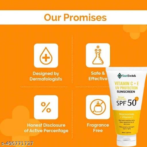 Sunscreen - SPF 50 PA+++ Vitamin C+E Super Bright Sunscreen, SPF 50 PA+++ (60 g) pack of 1 - Image 3