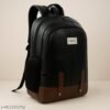Size: M (15-30L) Black PU Leather Laptop Backpack 15.6” Office College Travel Bag for Men & Women