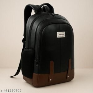 Size: M (15-30L) Black PU Leather Laptop Backpack 15.6” Office College Travel Bag for Men & Women