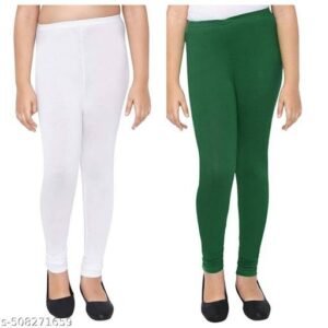 VellaFashion Casual Regular Fit Plain Cotton Churidar Length Legging For Girls Pack Of 2 / Girls Multicolor Cotton Leggings & Tights