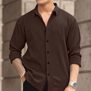 knitted fabric Structured Regular Fit Full Sleeves Shirt