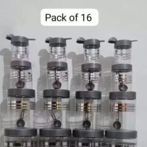Premium 16 pcs silver Line Printed Storage Container With 16 Pcs Spoon (FREE) , (4 Piece-1200ml , 4 Piece - 650ml , 4 Piece -350ml , 4 Piece -250ml Each), Color - Silver Clear |BPA FREE | STORAGE CONTAINER ..